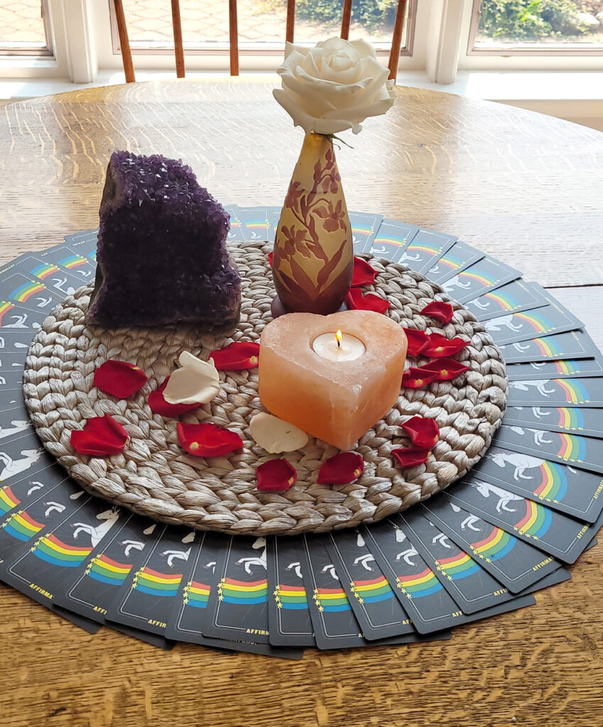 Oracle cards, candle & amethyst